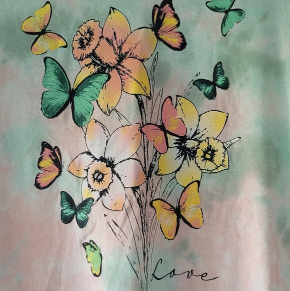 Rebellious One Pastel Butterfly Floral Tee - Picture 4 of 9